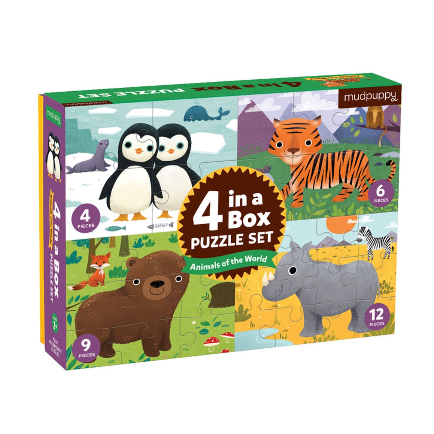 Mudpuppy Animals Of The World 4-In-A-Box Puzzle Set, 12