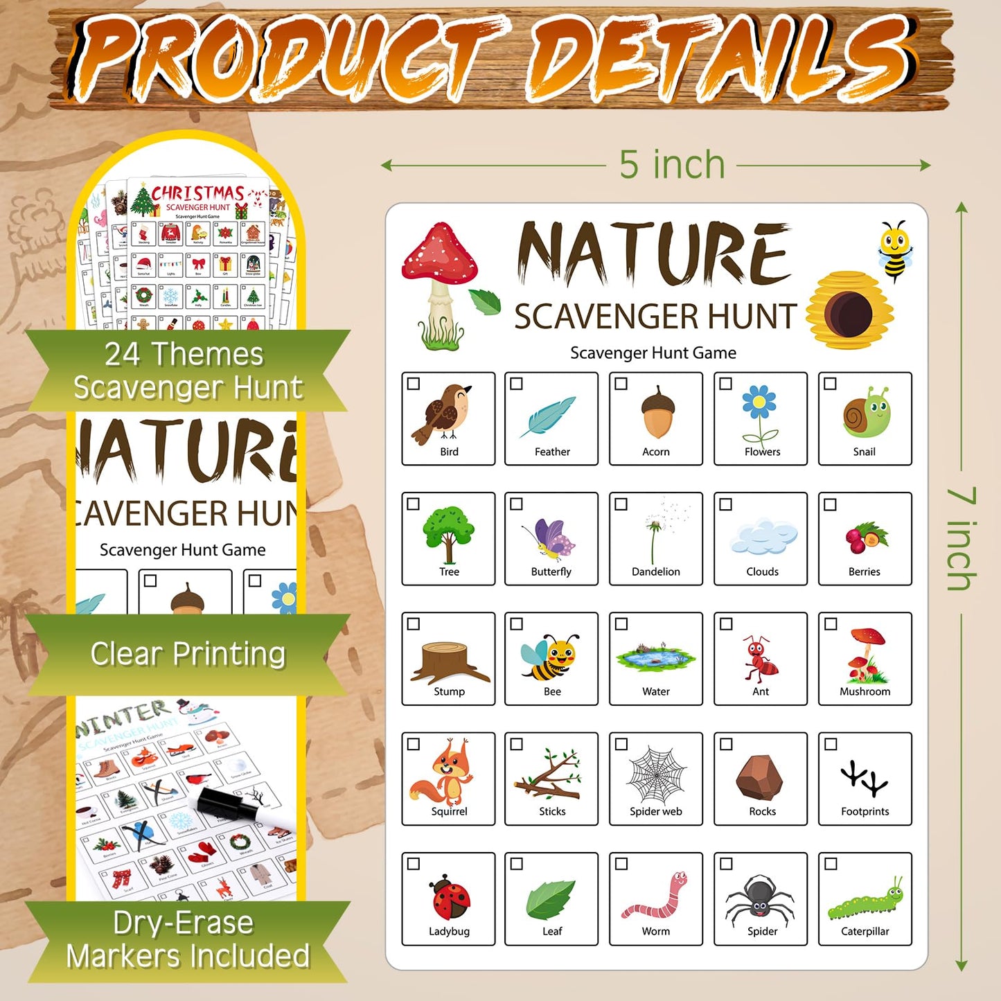 Hoolerry 12 Pcs Scavenger Hunt For Kids 24 Themed Scavenger Hunt Cards Nature Camping Road Trip Vehicle Birthday Valentines Game