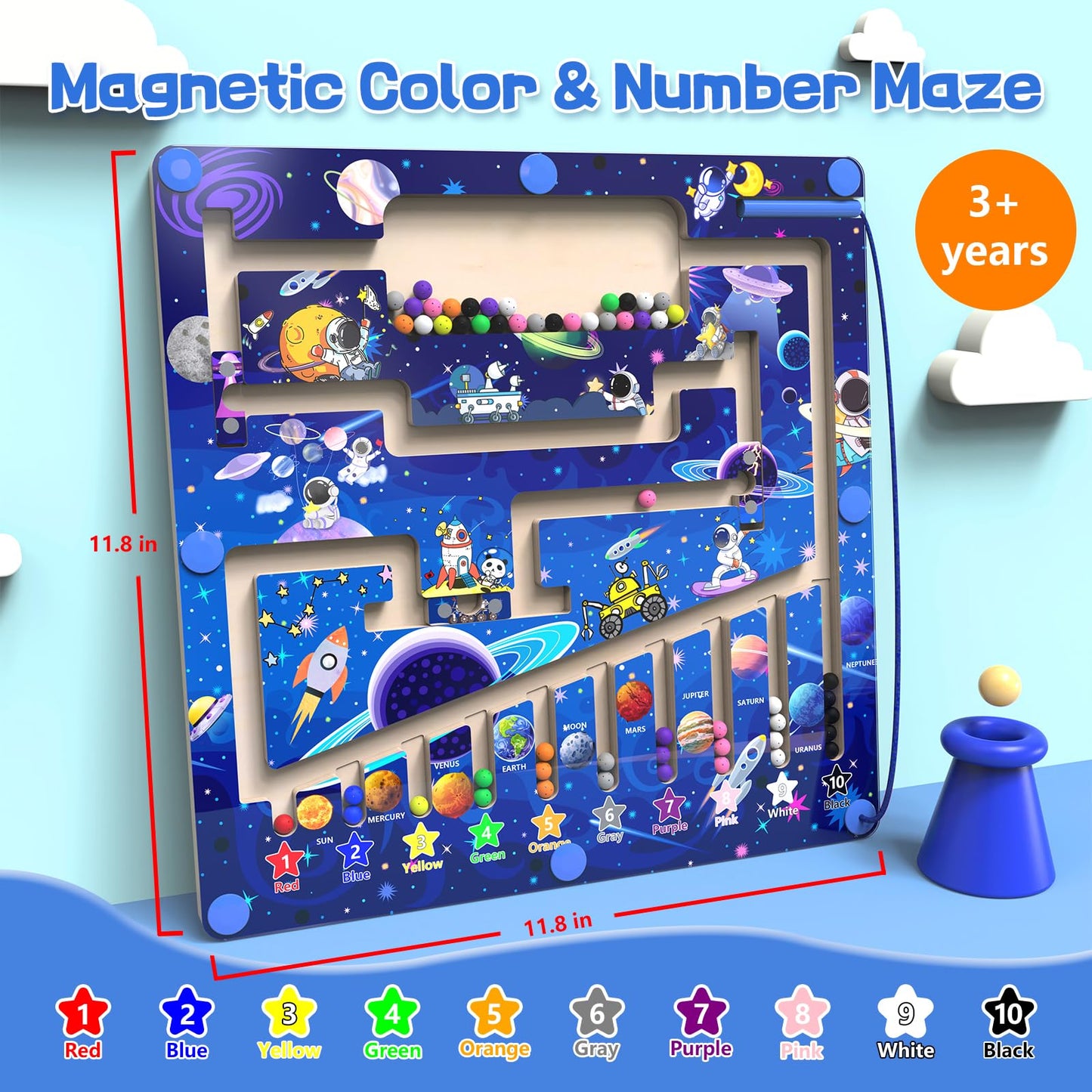 Magnetic Color And Number Maze - Montessori Toys For 3+ Year Old - Wooden Color Matching Learning Counting Puzzle Board -Toddler