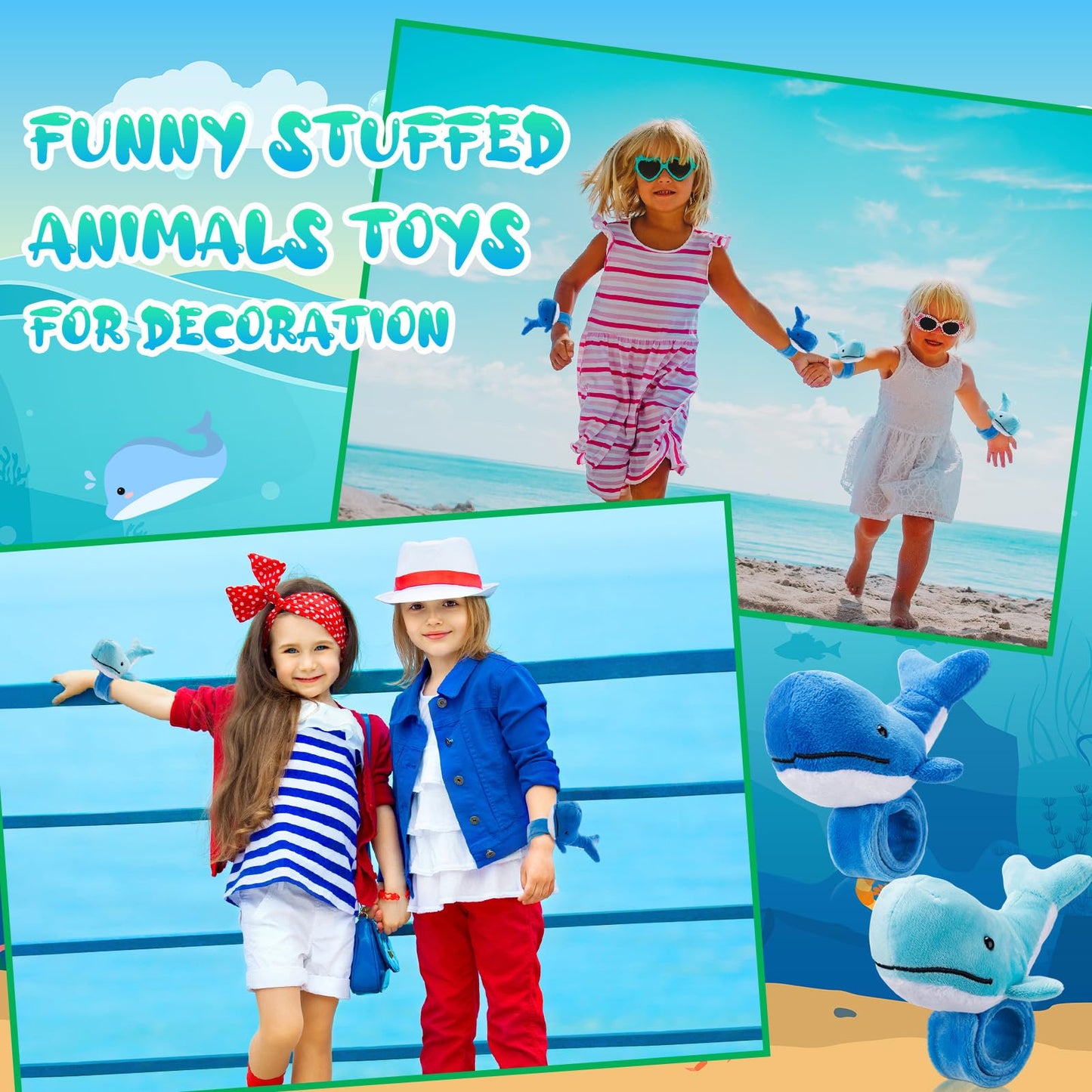 Lenwen 8 Pcs Whale Stuffed Animals Slap Bracelets for Kids Plush Animal Slap Snap Bracelets Bulk Whale Wrist Bands Adopt an Anim