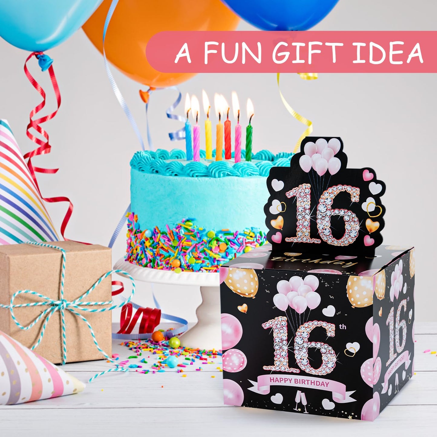 16Th Birthday Gifts For Girls, Sweet 16 Birthday Decorations For Girls, Pink Happy Birthday Surprise Money Box For Cash Gift For