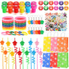 LiYiQ 122 Pcs Dog Paw Party Favors with Reusable Drinking Straws Paw Print Rubber Bracelets Keychains Stamps Dog Paw Button Pins