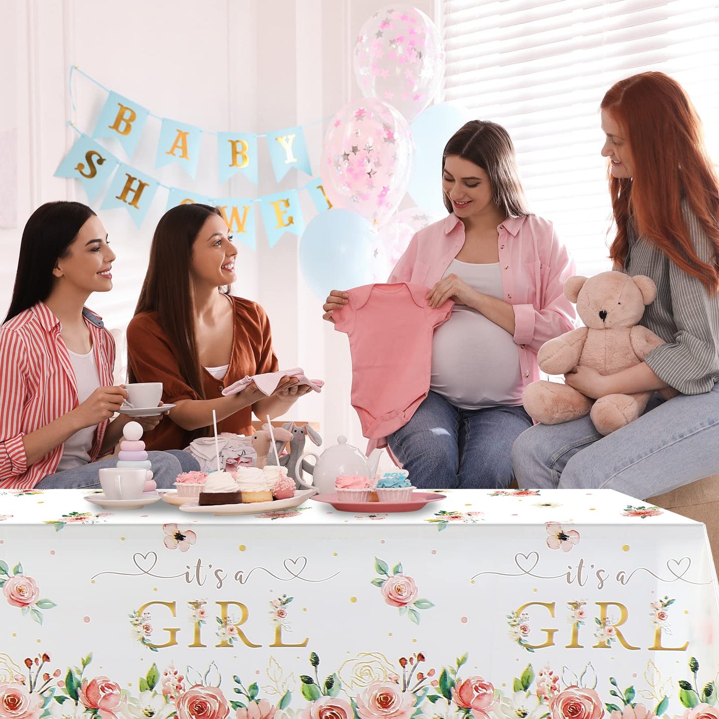 Pajean Floral Baby Shower Supplies Its a Girl Baby Shower Party Tablecloths Girls Flowers Table Cover for Kids Baby Girls Showe