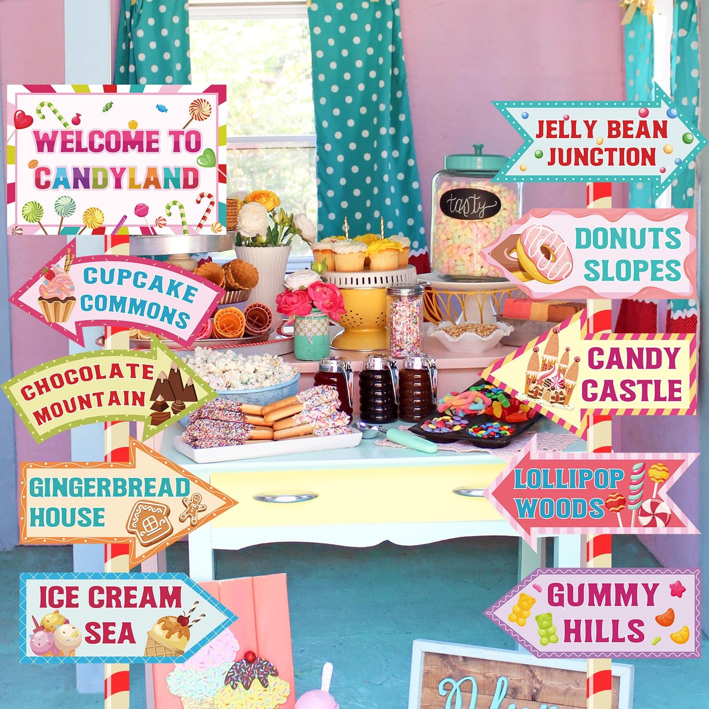 20 Pieces Candyland Decorations Welcome to Candyland Signs Candy Party Decorations for Women Girls Candy Land Themed Birthday Pa