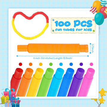 100 Pieces Tubes Sensory Toys Fidget Tube For Teens And Adults Multi-Color Mini Stretch Pull Tube Toy For Stress And Anxiety Rel