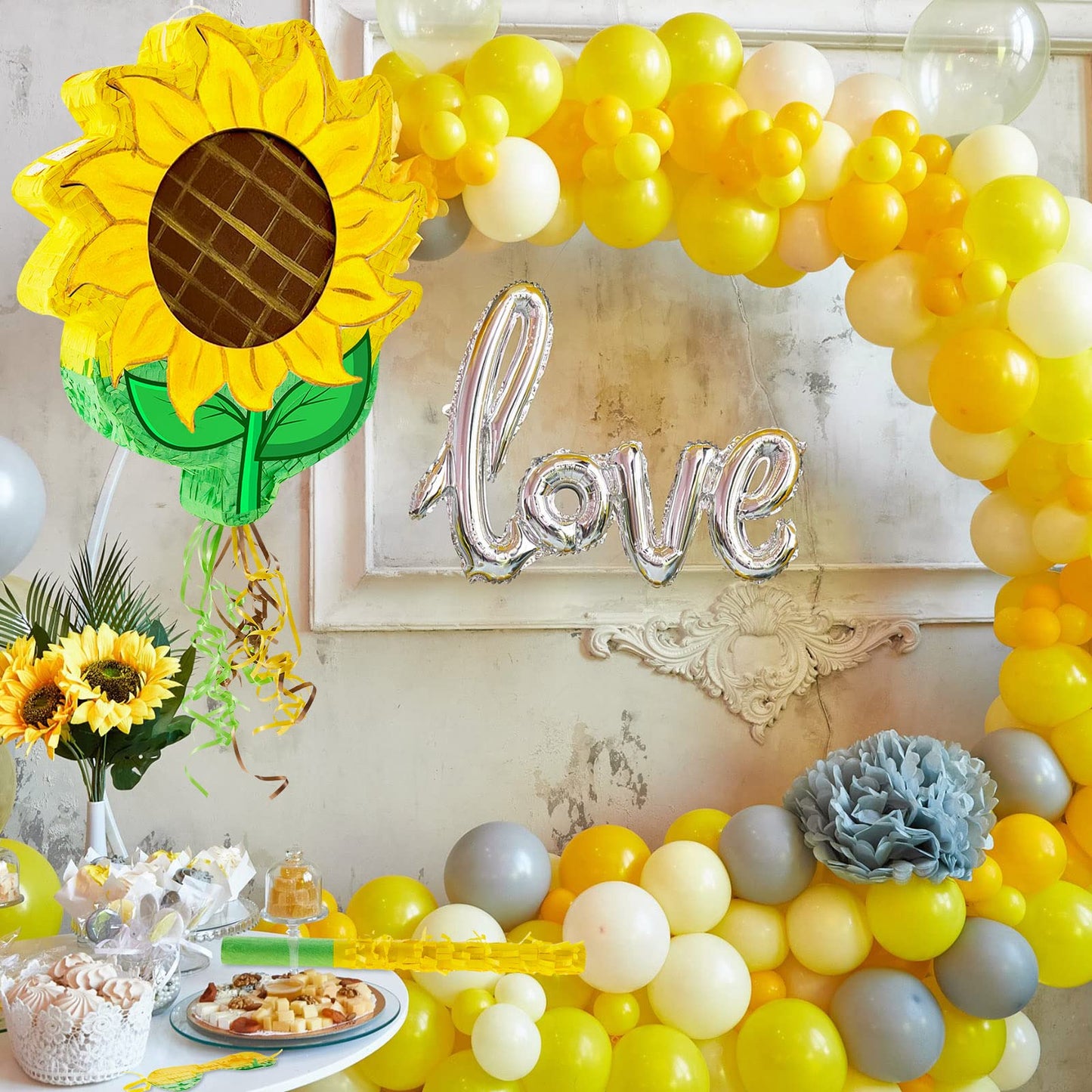 Lewtemi Sunflower Tea Pot Piñata For Birthday Party Colorful Piñata With Stick, Blindfold, Confetti For Adults Birthday Baby Shower Party Supplies