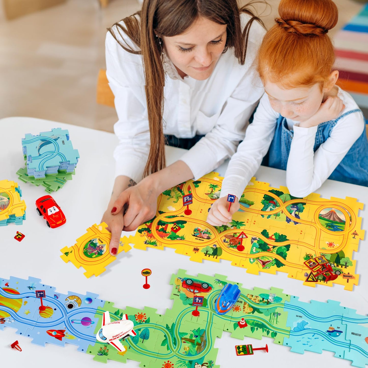 YOOYID Puzzle Racer Kids Car Track Set, 100Pcs, Montessori Toys for Ages 2-6, Plastic, Model 1103