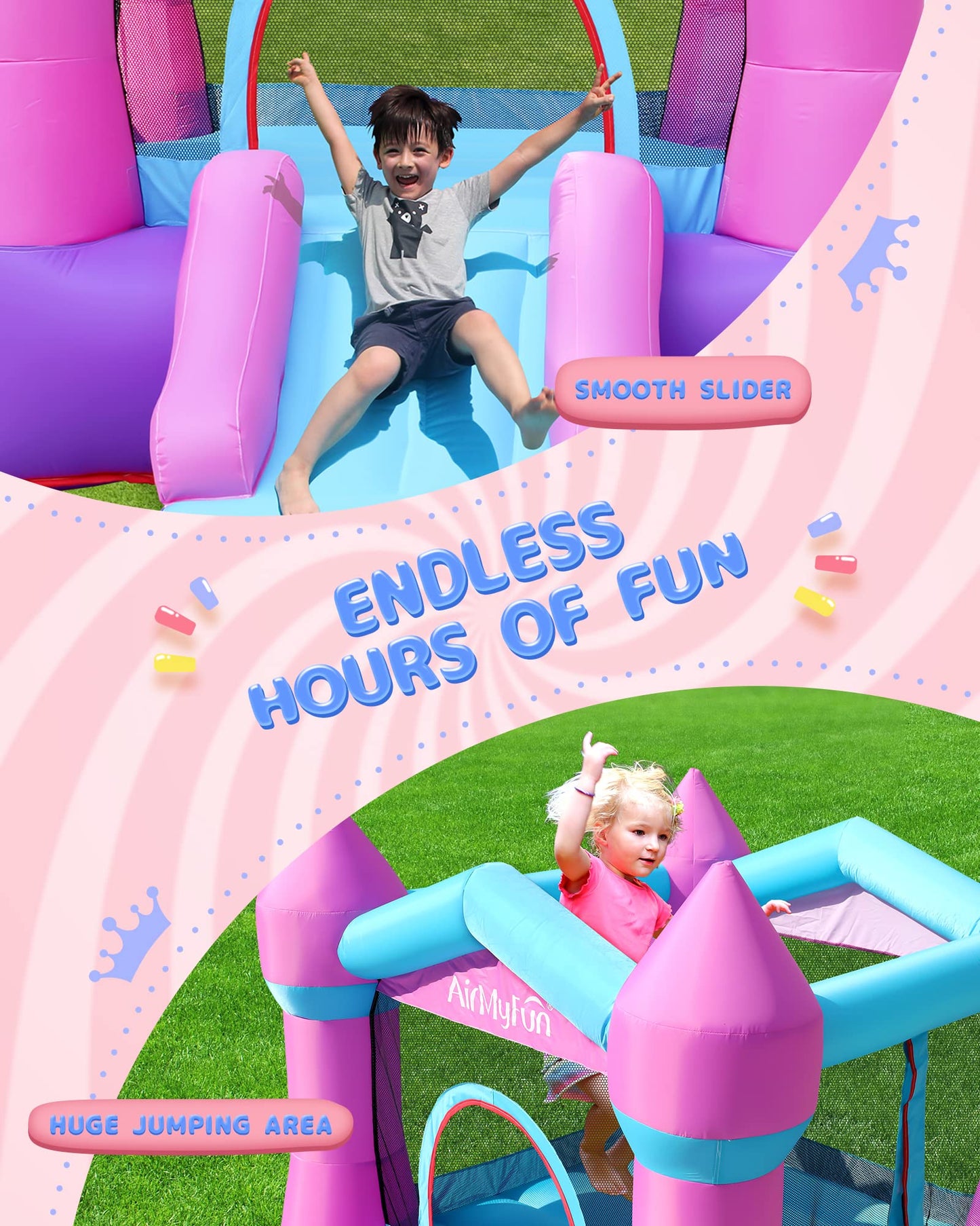Airmyfun Pink Inflatable Toddler Bounce House With Blower, Indoor/Outdoor Jumping Castle For Kids 3-8, Inflatable Bouncy House With Slide, 82011B