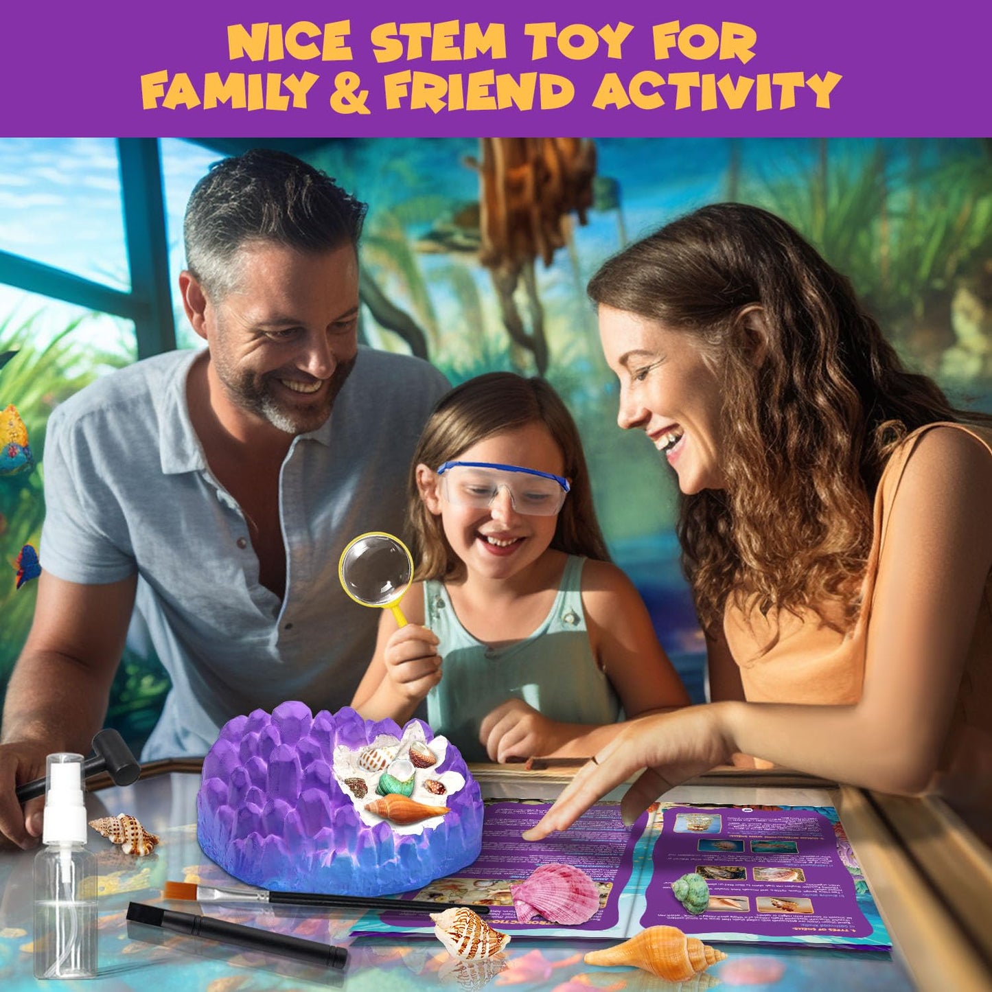 Pibex Ocean Fossil Dig Kit, Dig Up 20+ Real Shells & Seasnails, Stem Educational Activity Set Sea Creatures Excavation Toy For K