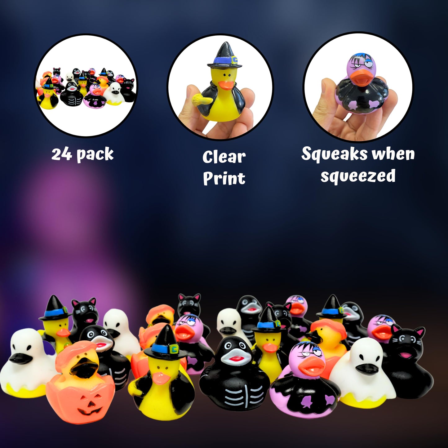 Halloween Rubber Ducks Bulk - 24 Pack, 6 Variety Themes, 2.5' For Halloween Party Favors For Kids, Goodie Bag Fillers, Jeep Ducking, Trick Or Treat Toys For Toddlers By 4E'S Novelty