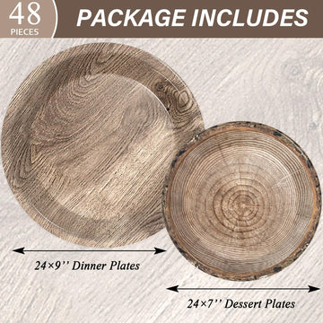 Gisgfim 48 Pcs Rustic Wooden Tree Party Plates Supplies Tableware Set Lumberjack Party Decorations Camping Hunting Theme Party T