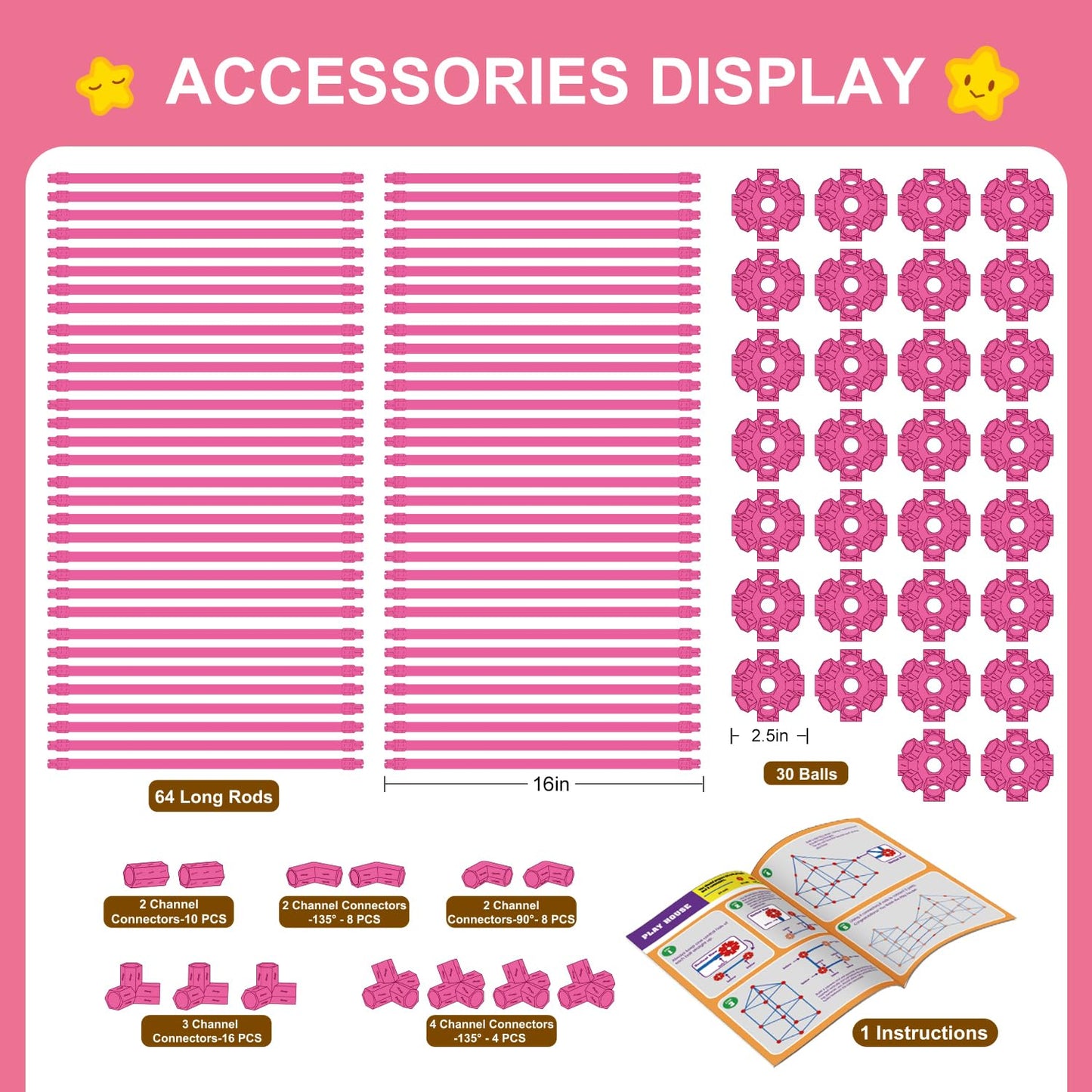 Springflower Fort Building Kit For Kids,Stem Construction Toys, Educational Gift For 3 4 5 6 7 8 9 10 11 12 Years Old Boys And Girls,Ultimate Creative Set For Indoor & Outdoors Activity,140 Pcs,Pink
