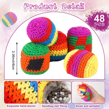 Yunsailing 48 Pieces Knit Sack Balls For Kids Knitted Kickball Soft Juggling Balls Multicolored Crochet Geometric Pattern Foot B