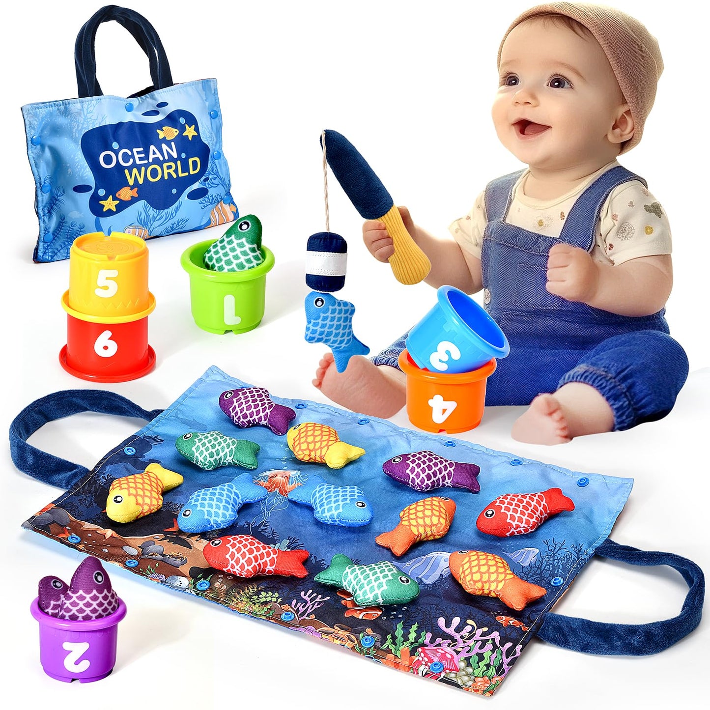 Bahiaklo Montessori Toys For 1 Year Old Boy Girl Gifts, Cloth Fishing Game For Toddler 1-3, Sorting Learning Baby Toys 6-12-18 Months, One Year Old Girl Boy Birthday Gifts, Easter Basket Stuffers