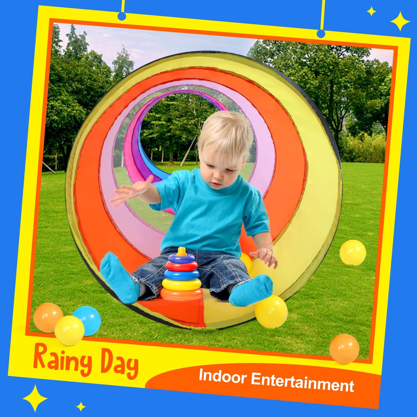 Swehouse Colorful Play Tent Tunnel For Babies, Toddlers, Kids - With Mesh Windows, Indoor Outdoor Pop Up Tunnel Toy Gift