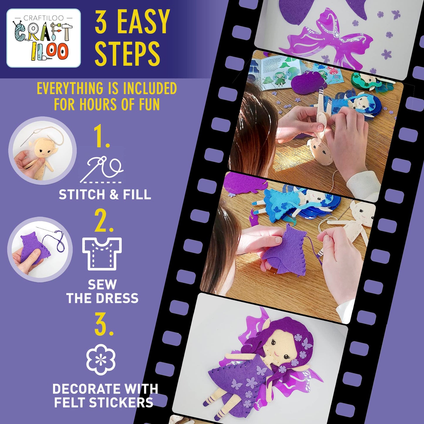 Craftiloo Fairy Elves Sewing Kit For Kids, Fun And Educational Fairytale Craft Set For Boys And Girls Age 7-12, Sew Your Own Fel
