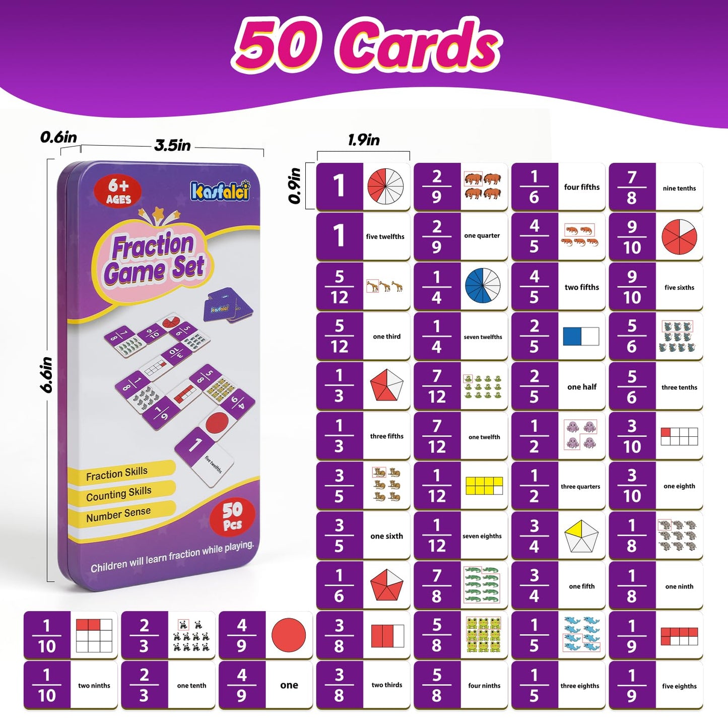 Kasfalci Fraction Dominoes Set,Math Games For Kids,Math Manipulatives,Counting Toys,Learning Games,Preschool Learning Activities