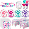 Gejoy 171 Pcs Dog Birthday Party Supplies Dog Party Decorations Dog Paw Plates Banner Tablecloths Napkins Cups Knives Forks Spoo