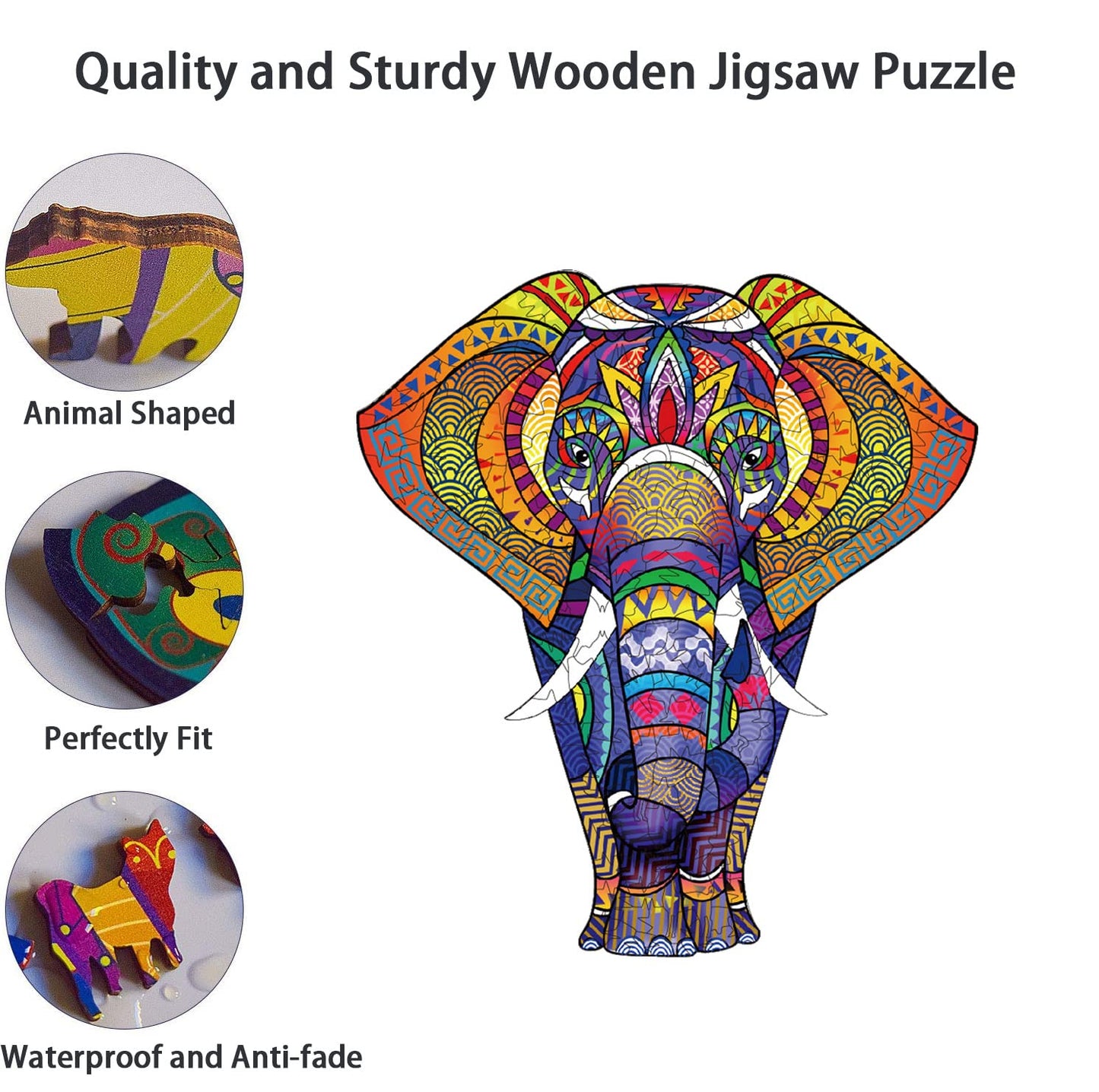 Realsun Wooden Puzzle For Adults, Unique 194 Pieces Animals Shaped Jigsaw Puzzles, Wood Laser Cut Jigsaw Puzzle, Magic Wooden Pu