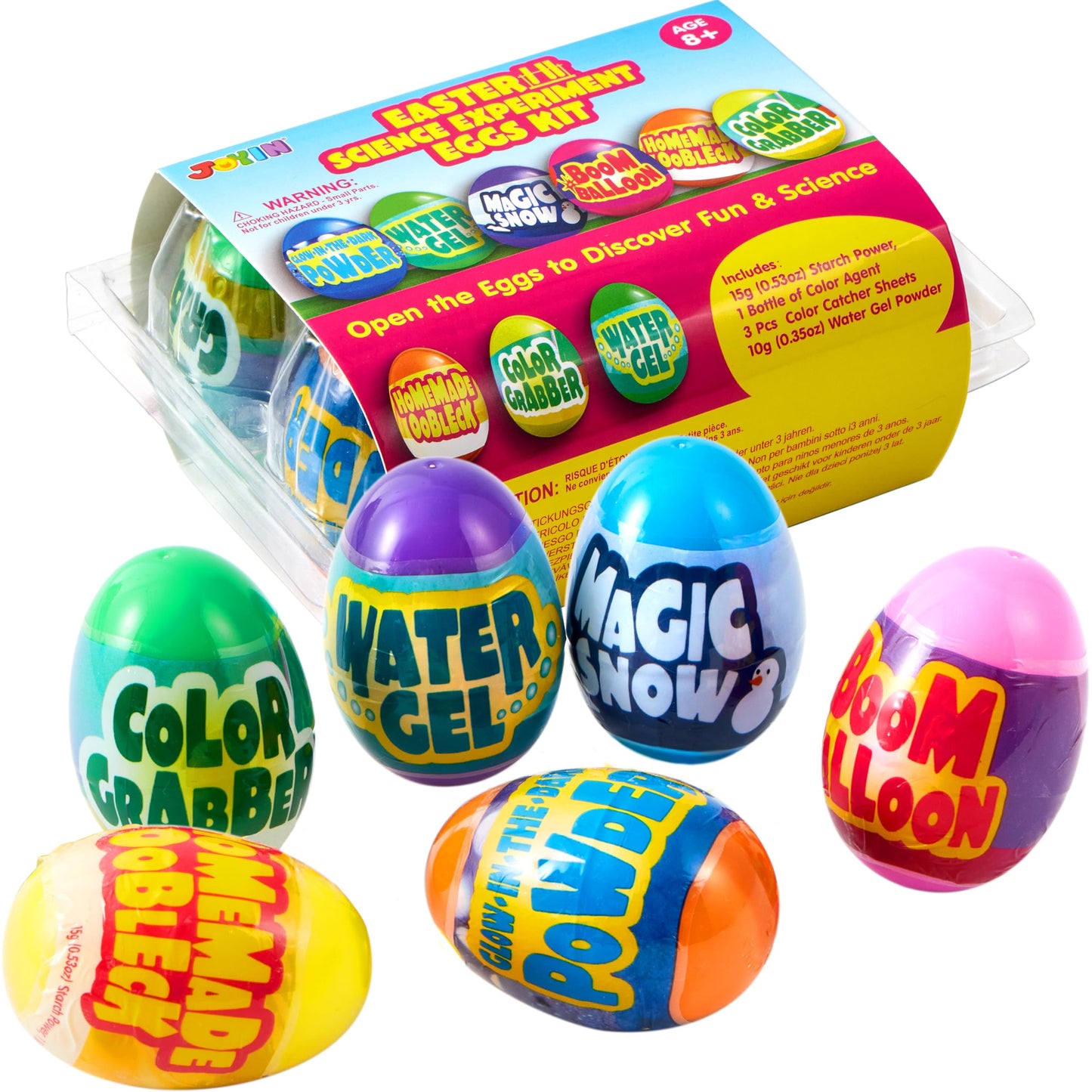 JOYIN 6pcs Prefilled Easter Eggs with Toys, Plastic Eggs with Science Experiment, Basket Stuffers for Boys & Girls, Easter Theme