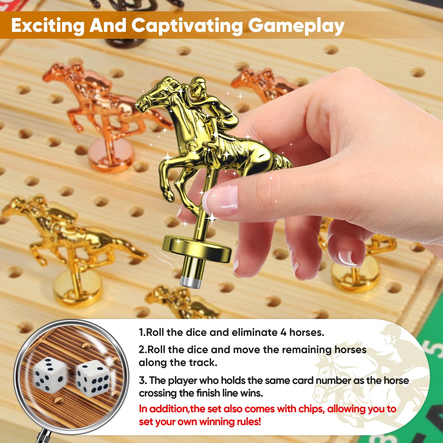 Blockstarterx ? Horse Racing Game With Cards And Dice, Horse Race Board Game For Adult, Thickened Solid Wood With 11 Luxurious D