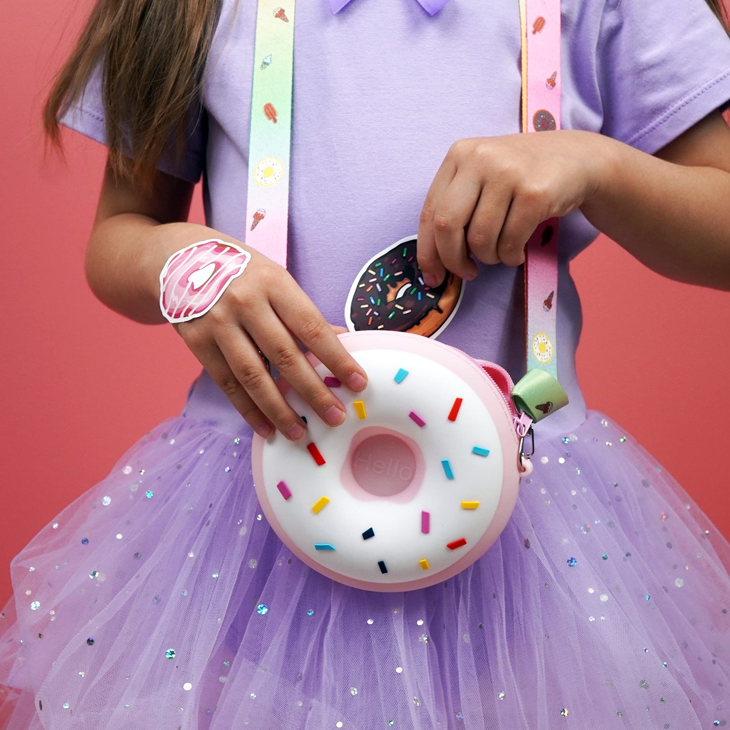 CONTRACONTACT Set of 4 Sweet Kids Purse Donut bags in pink in individual gift boxes, Donuts Purses as Kids Toys & first little h