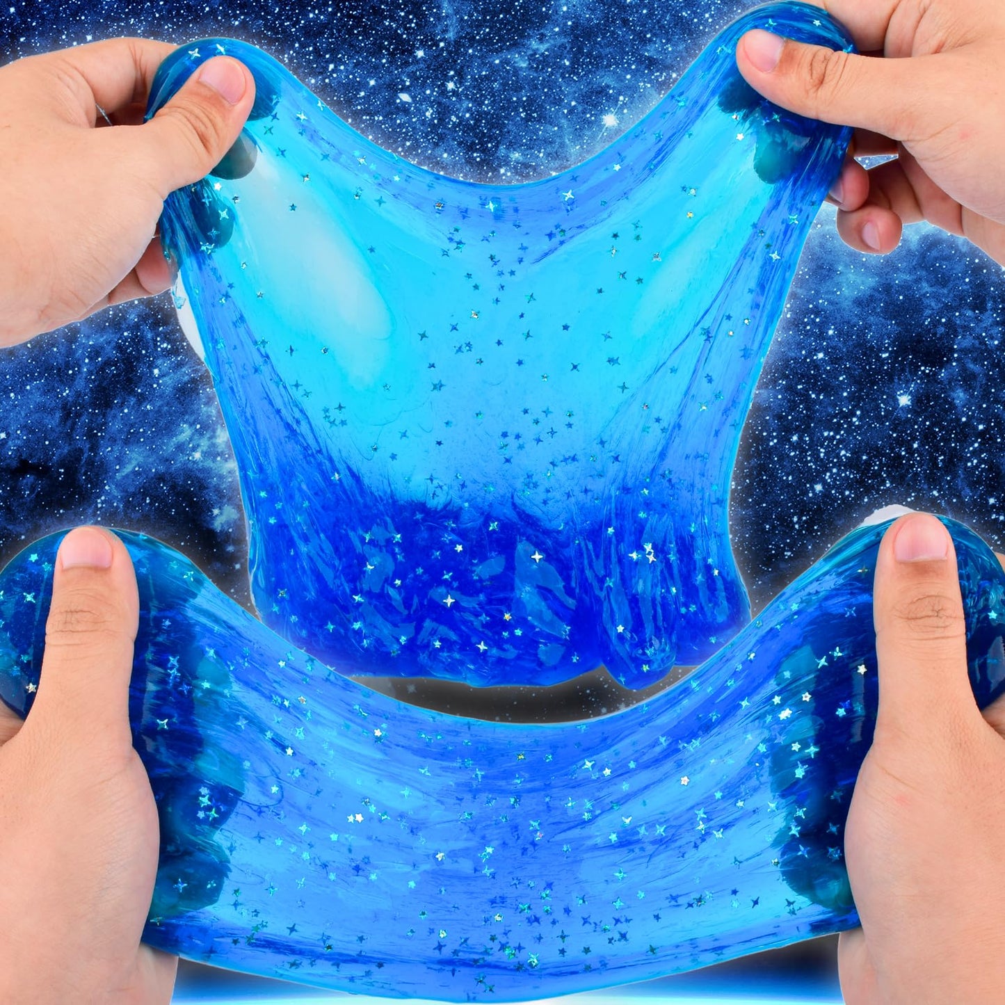 24 Pack Blue Galaxy Slime, Slime Bulk Party Favor for Girls & Boys, Clear Container Jars Galaxy Star Slime Cup, Soft, Wet, Non S