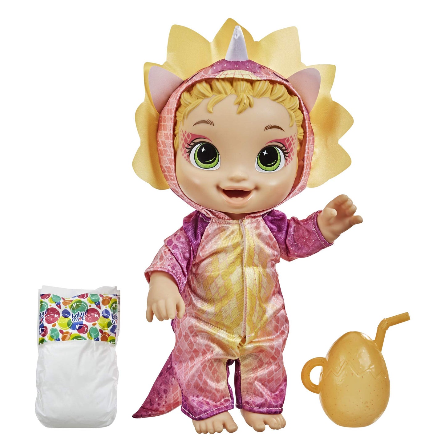 Baby Alive Dino Cuties Doll, Triceratops, Doll Accessories, Drinks, Wets, Triceratops Dinosaur Toy For Kids Ages 3 Years And Up, Blonde Hair