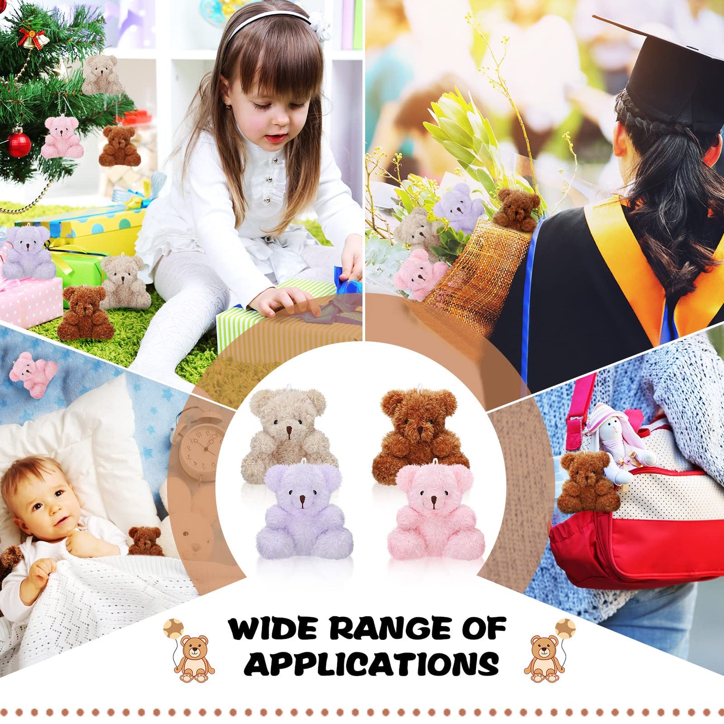 Hydren 24 Pcs 4 In Mini Bear Stuffed Animal Bulk Valentines Day Small Plush Bear Tiny Soft Bear Doll Toy For Diy Keychain Birthd