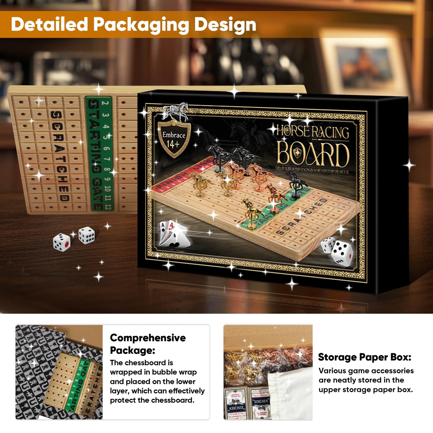 Blockstarterx ? Horse Racing Game With Cards And Dice, Horse Race Board Game For Adult, Thickened Solid Wood With 11 Luxurious D