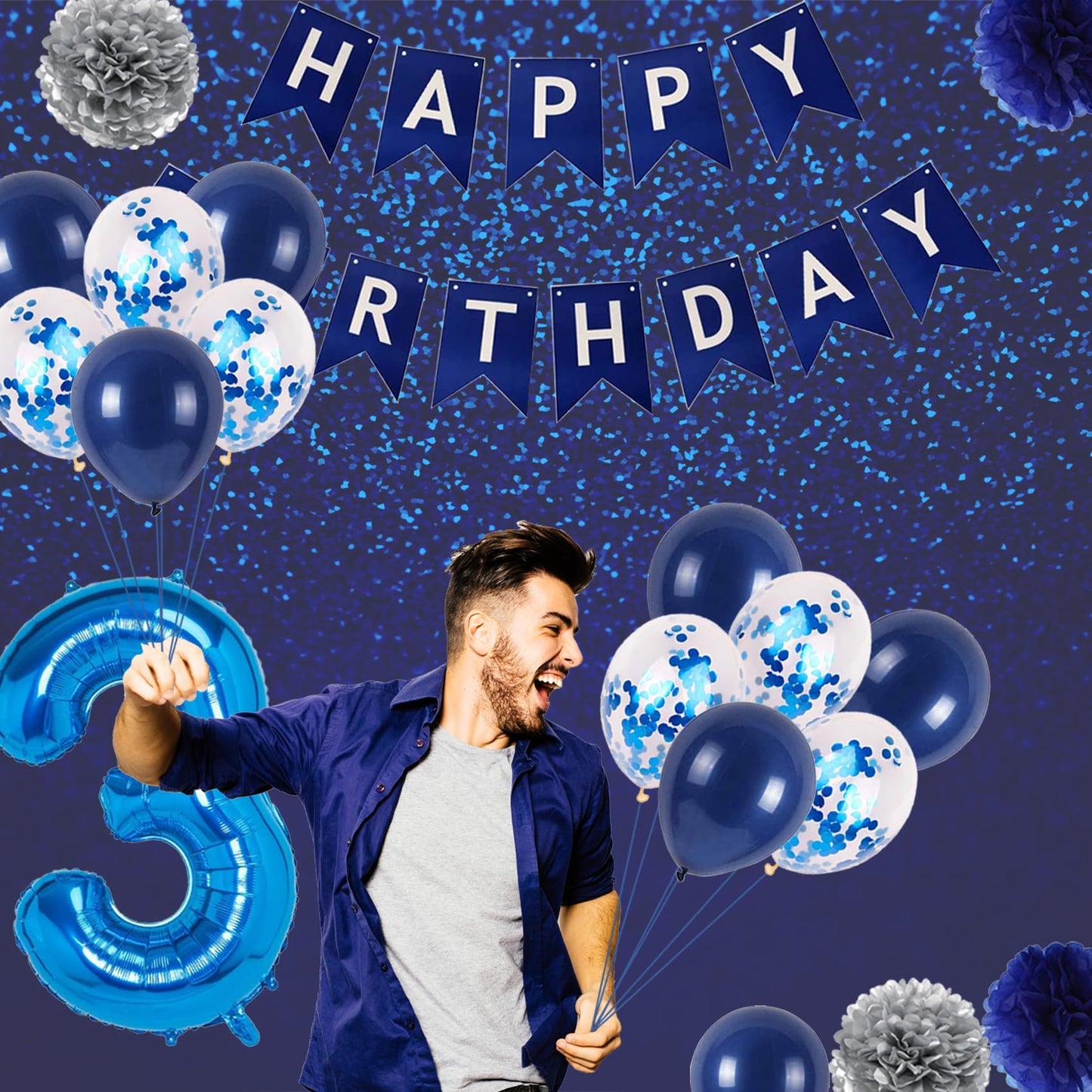 Naninuneno 60Th Blue Birthday Party Decorations For Boy Girl Men Women, Happy 60 Birthday Balloons Supplies With Happy Birthday
