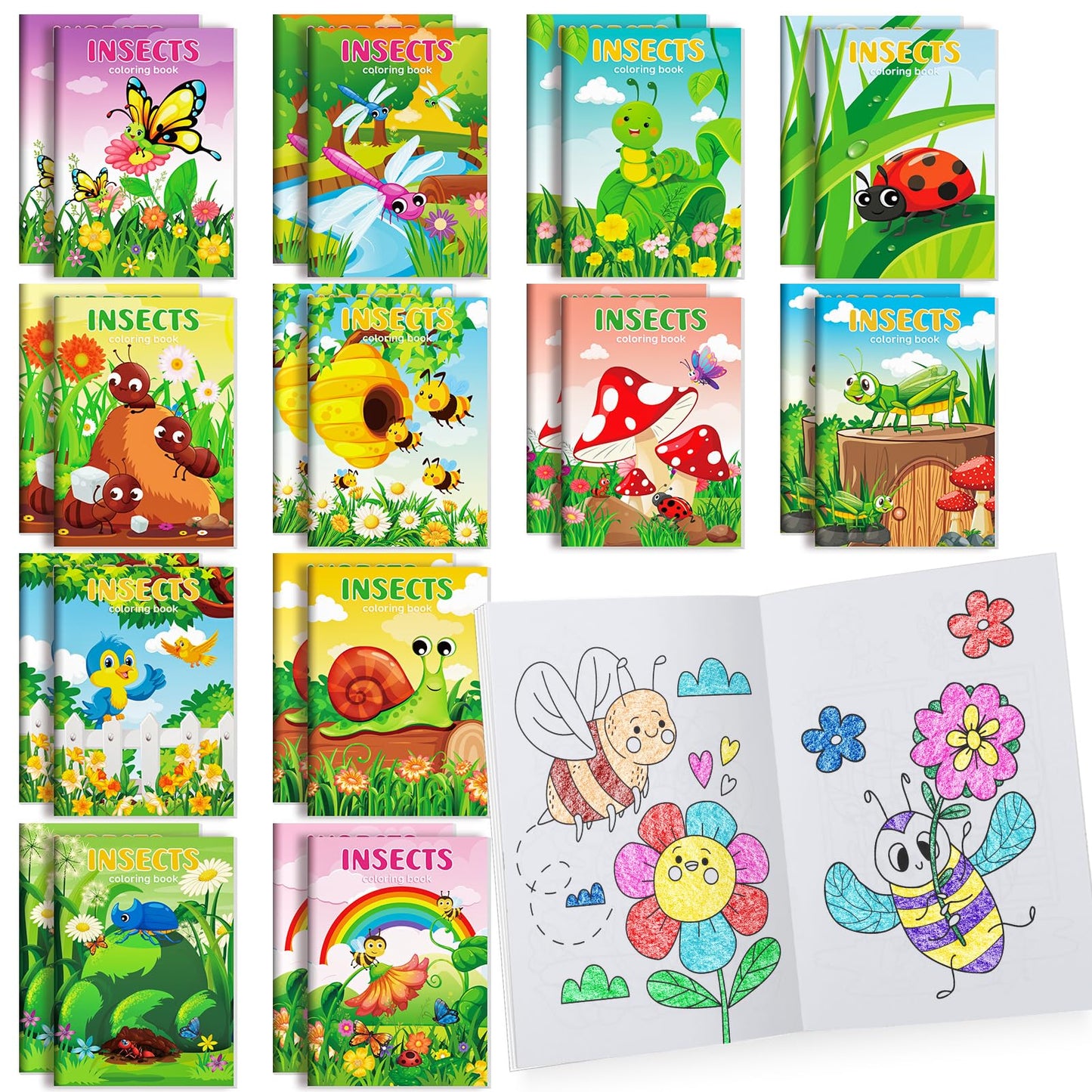 Benlouis 24 Pcs Insects Mini Coloring Books Kids Spring Butterfly Bee Beetle Party Favors Activity Books Bulk For Kids Spring Bi
