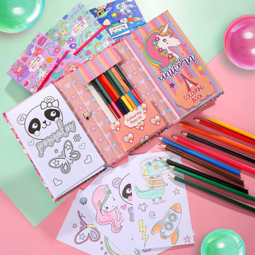 Unicorn Coloring Book Set With Coloring Pages & Colored Pencils, Art Supplies For Kids Ages 4-6-8, Arts Crafts Travel Coloring Kit For Girls 4 5 6 7 8 Year Old Birthday Gift