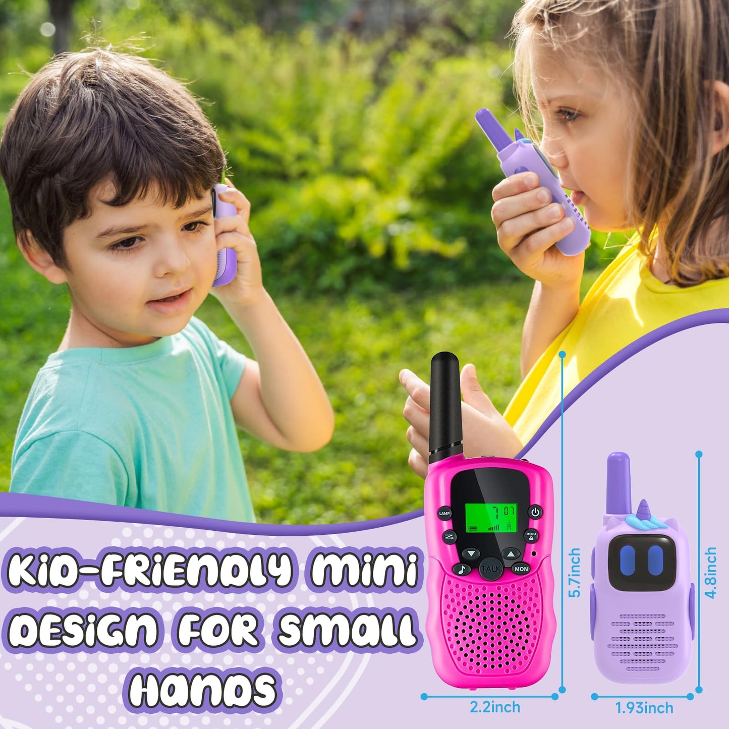 Holiky Purple Walkie Talkies With Silicone Cover, Toys For 3-4 Year Old Girls Boys, Kids Walkie Talkies 1000Ft Range 2 Way Radio