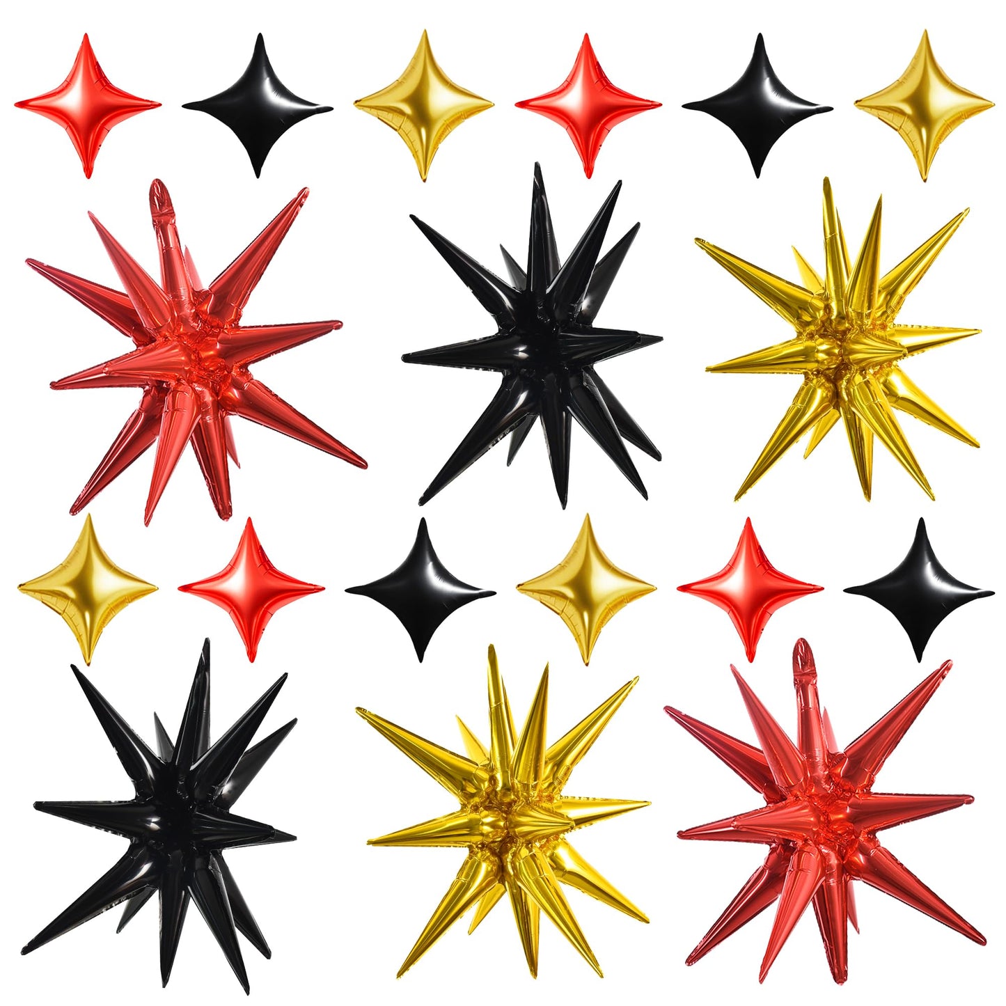 TONIFUL 22Inch 18Pcs Black Gold Red Explosion Star Mylar Balloons and 10Inch Four Pointed Star Balloons Set for Christmas New Ye