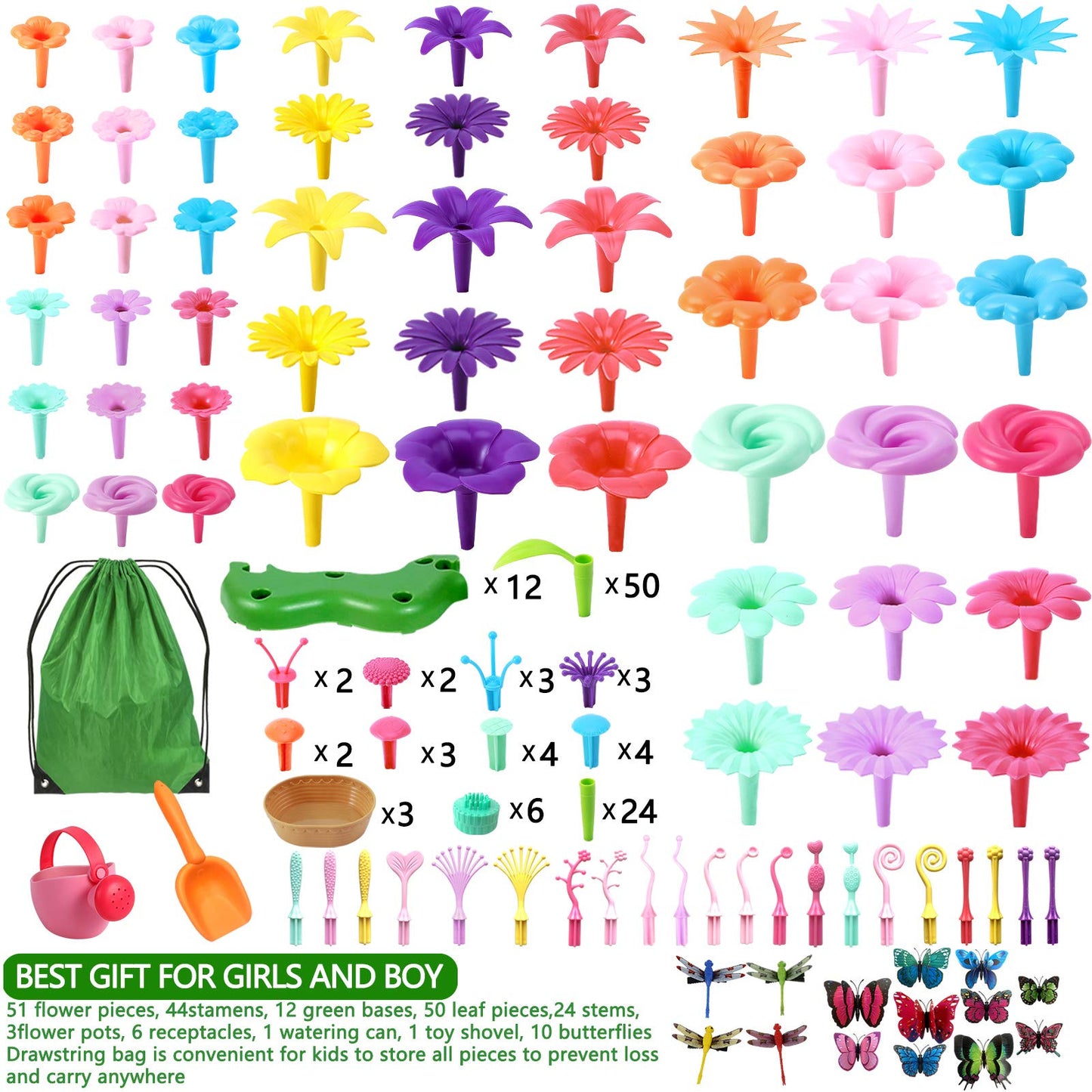 Lanney Flower Building Toy Set, 200 Pcs Flower Garden Building Toys For Girls Boys 3 4 5 6 7 Year Old, Educational Stem Build Flower Garden Toy, Kids Toddler Birthday Gift Ideas