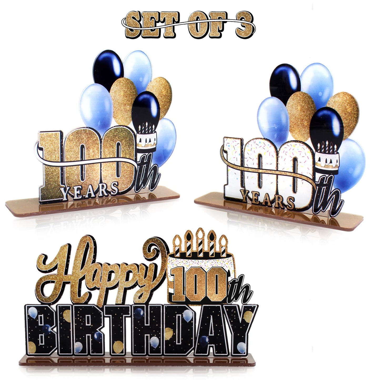 Lingteer Happy 100Th Birthday Gold Acrylic Table Topper Centerpieces Set - Cheers To 100 Years Old Birthday 100Th Bday Party Gift Decorations.