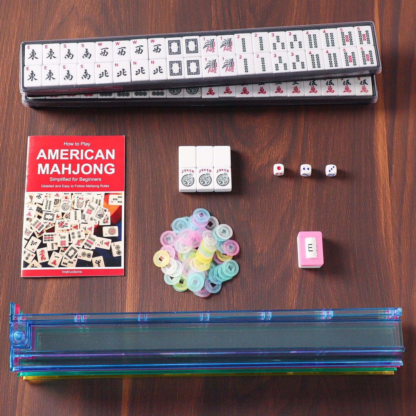 Zgme American Mahjong Set,166 White Tiles With Black Rectangular Bag And Accessories,4 All-In-One Mahjong Racks With Pushers,Com