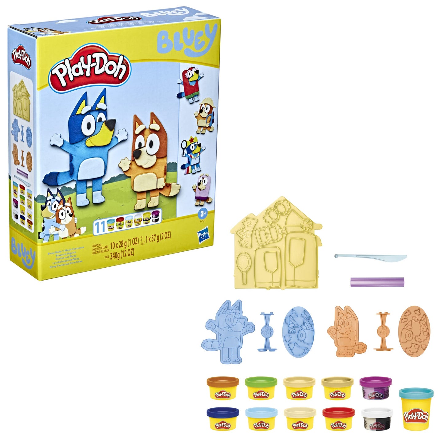 Play-Doh Bluey Make 'N Mash Costumes Playset For Kids 3 Years And Up With 11 Cans Of Modeling Compound, Non-Toxic