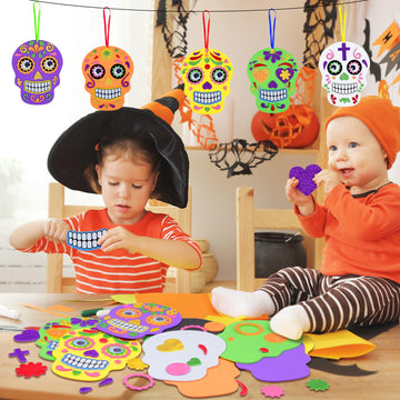 Fennoral 12 Pack Day Of The Dead Craft Kits For Kids Make You Own Skull Foam Stickers Ornament Diy Arts And Crafts For Girls Boy