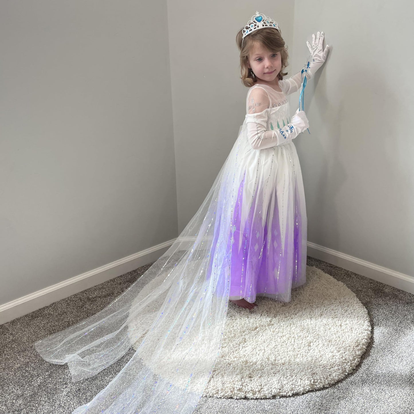Aolliya Princess Dress for Girls Snow Queen Princess Costumes Purple Princess Dress Up for Halloween Cosplay Carnival
