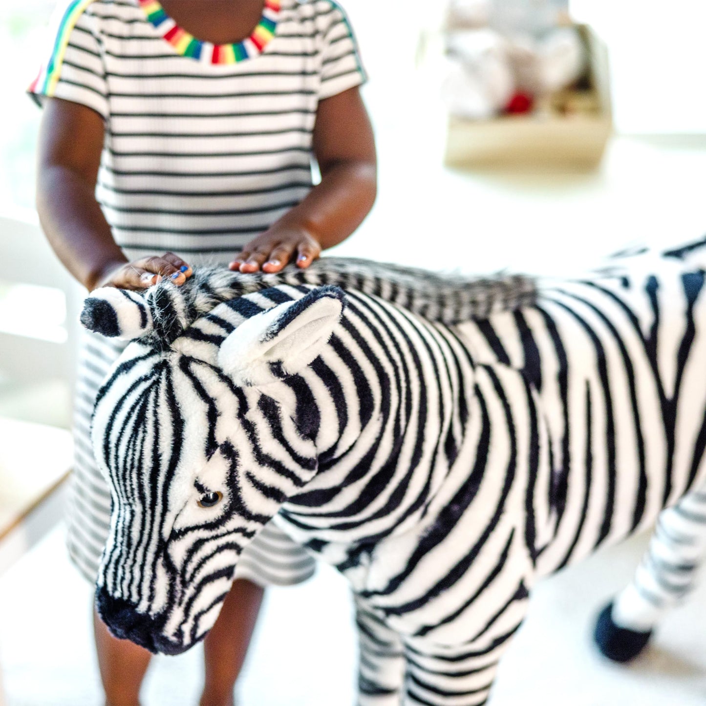 Melissa & Doug Giant Striped Zebra Stuffed Animal - Lifelike Black Textile Toy, Nearly 3 Feet Tall, Model 2184