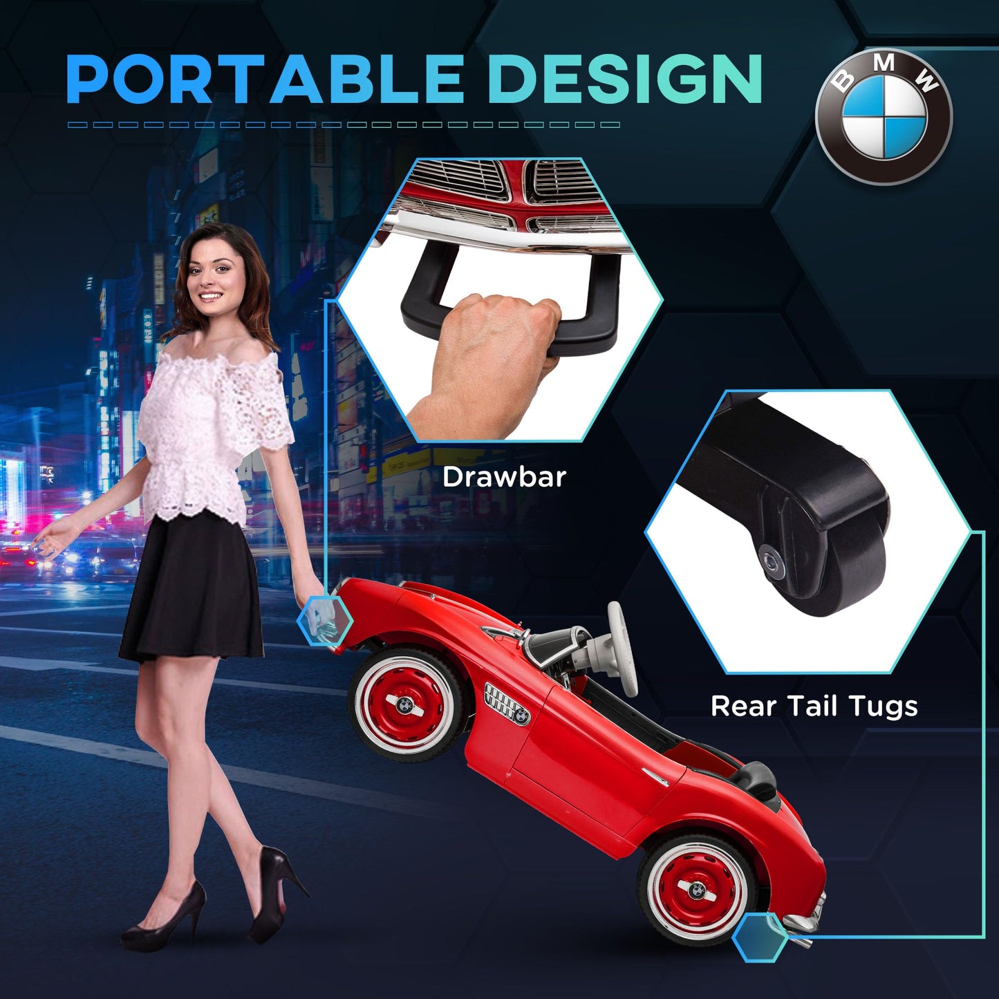 Aosom Licensed Bmw Kid Electric Ride On Car, 12 Battery Powered Electric Car For Kids With 3 Speeds Remote Control, Easy Transport, Suspension System, Lights, Horn, Mp3, Red
