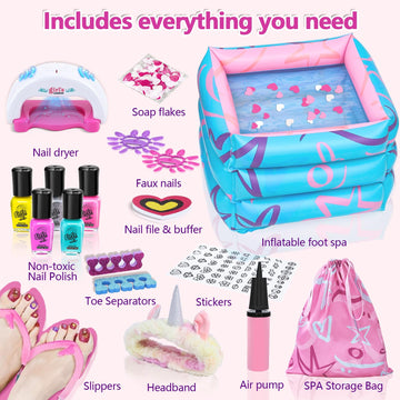 Yoloflix Kids Spa Kit - Purple Foot Spa Day Set for Girls, Nail Art Salon, Perfect Birthday Gift for Ages 6-12