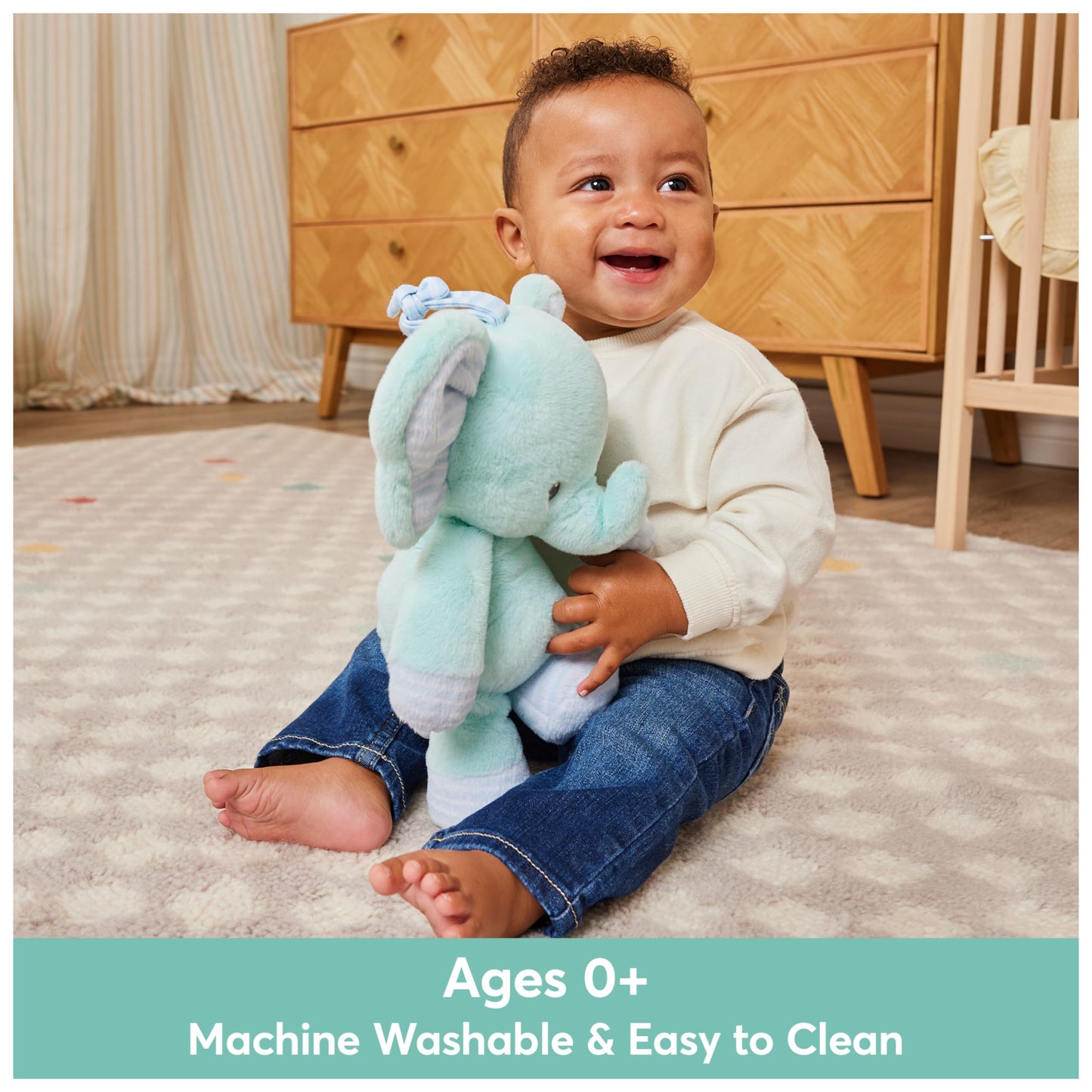 Gund Baby Safari Friends Elephant Pull-Down Musical Plush, Travel Friendly Sensory Toy With Stroller Loop For Ages 0 And Up, Blu