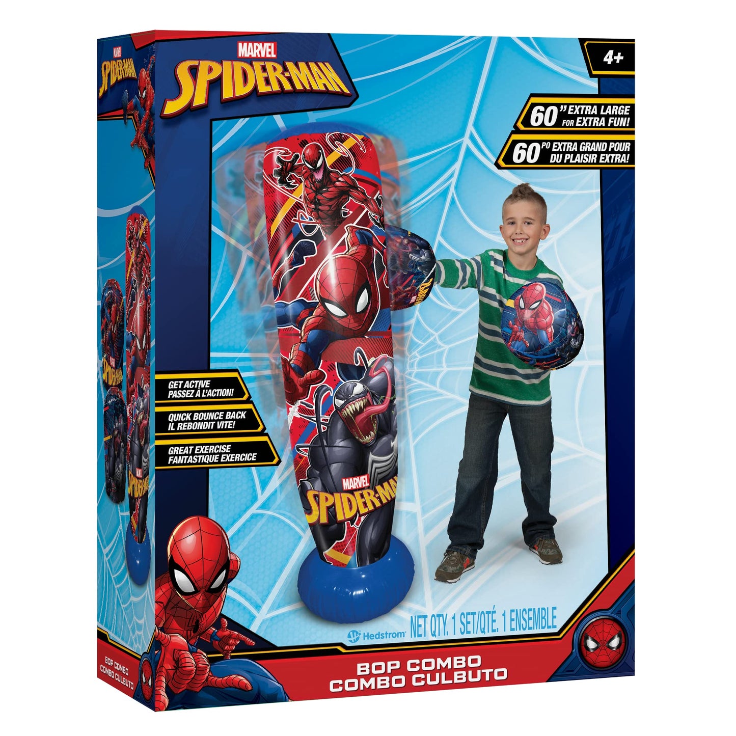 Hedstrom Marvel Spider Man 60 Bop Bag - Red Inflatable Punching Bag for Kids, Fun Indoor/Outdoor Activity
