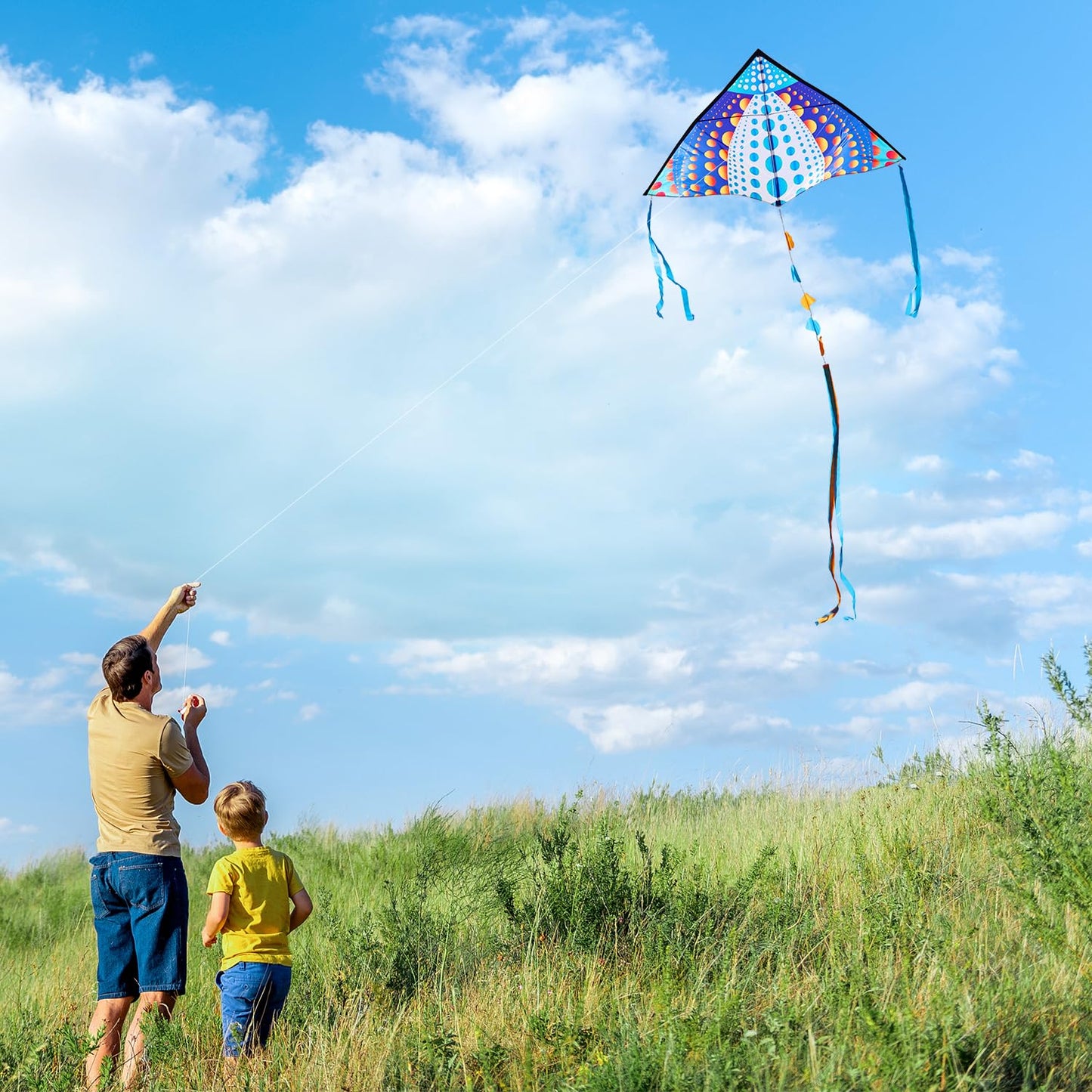 HONBO Large Kites for Adults & Kids,Easy Flyer Large Kite with Long Tails, The Beginner Kites for Kids Ages 4-8, Comes with 200f