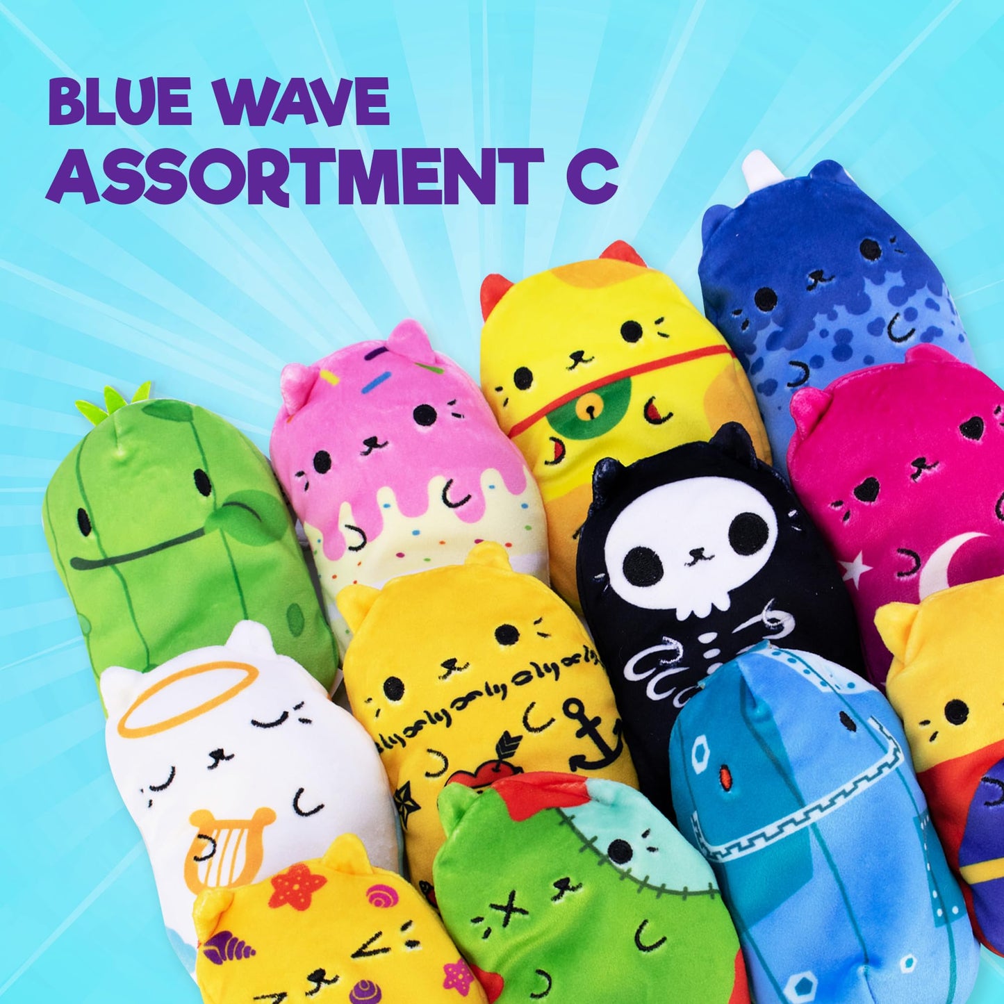 Cats Vs Pickles 12Pk Mystery Bags Blue Wave C 4' Bean Filled Plushies For Advent Calendars | Blind Bags For Girls And For Boys | Surprise Bean Collectibles | Mystery Bag For Kids & Adults | 12-Pack
