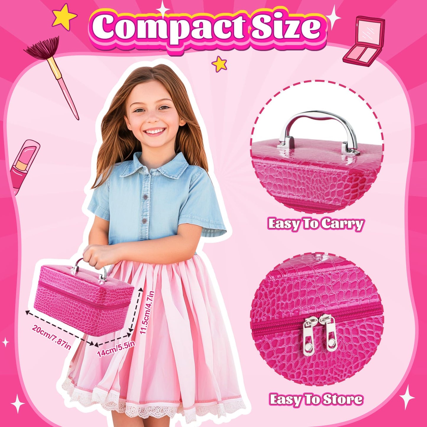 Kids Makeup Kit for Girl -Real Washable Toddler Makeup Kit for Kids Girls, Double-Layer Case Kids Makeup for Kids Little Girl, P