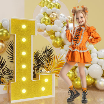 Imprsv Marquee Letters Gold 3Ft: Golden Party Decor - Light Up Letter L Large 3 Feet Tall - Party Decorations Letter For Love Bi